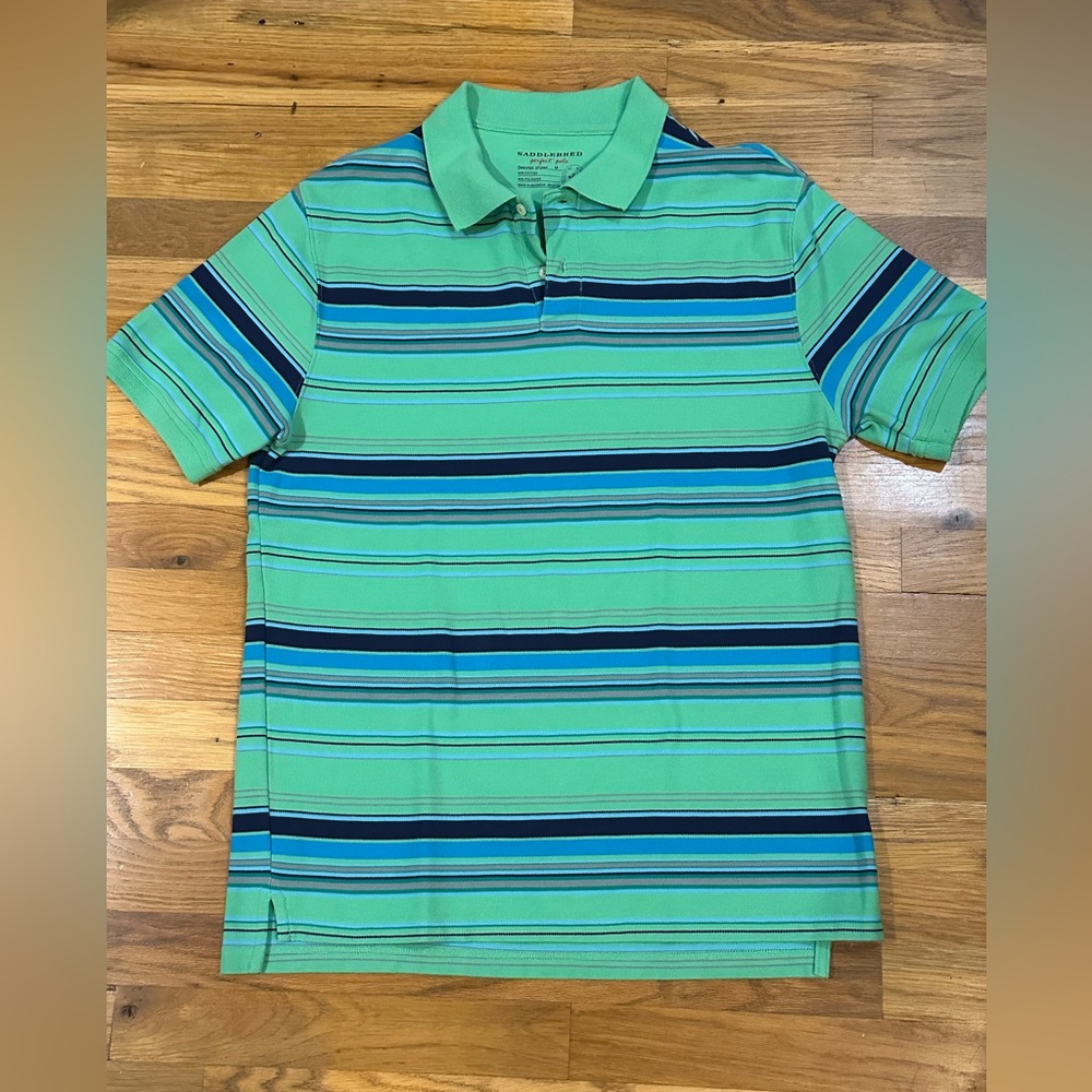 Saddlebred Striped Green Polo Shirt Size Large